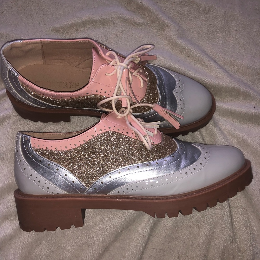 Pink, silver and tan spectator loafers - Picture 3 of 4